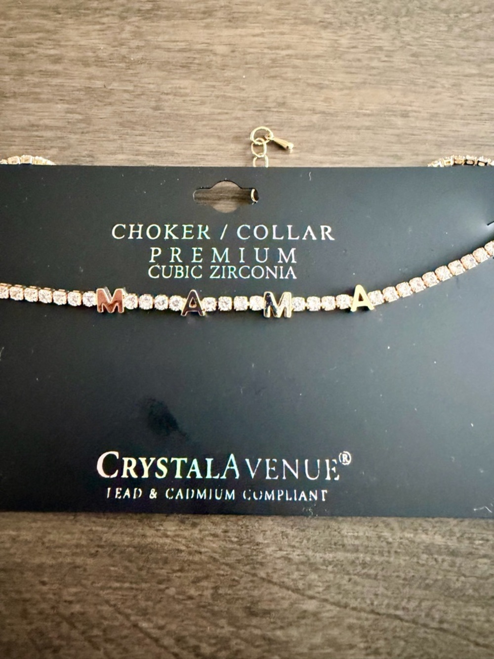 CrystalAvenue Gold Tone ‘MAMA' Cubic Zirconia Choker Necklace